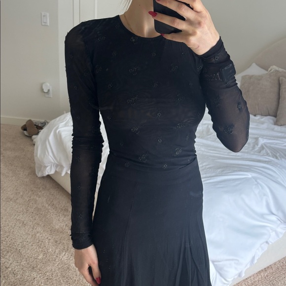 Intimately Free People Sheer Black long sleeve bodysuit mesh embroidered floral - Picture 7 of 7